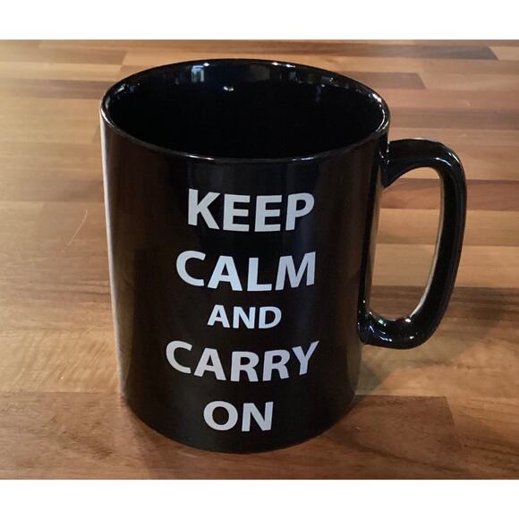 Black Oversized Mug Keep Calm and Carry On The Old Pottery Company 4.5” - Picture 6 of 10